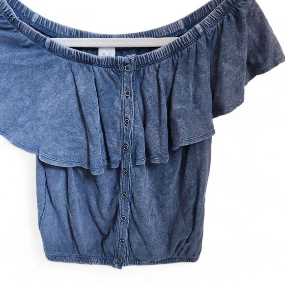 Free People Love Letter Women's Small Off The Shoulder Ruffle Crop Top Blue - Picture 3 of 10